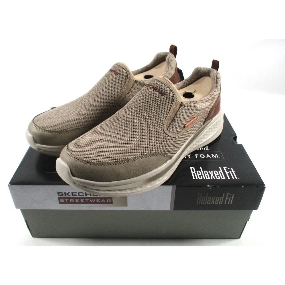 Skechers Slade Lucan Shoes Mens Sz 12 Khaki Tan Slip On‎ Loafers Sneakers NEW